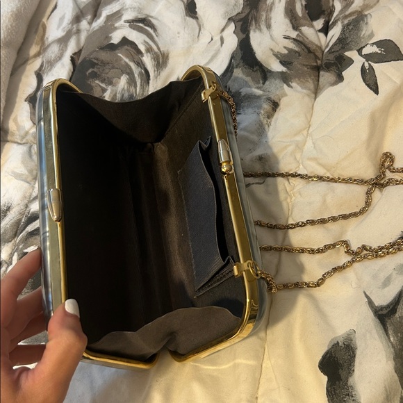 Non Signe Vintage Grey Iridescent Acrylic Kiss-Lock Clutch/ Shoulder Bag